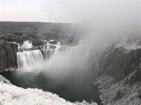 Shoshone Falls east of Twin Falls displays a frosted winter wonderland with rushing waters due ...