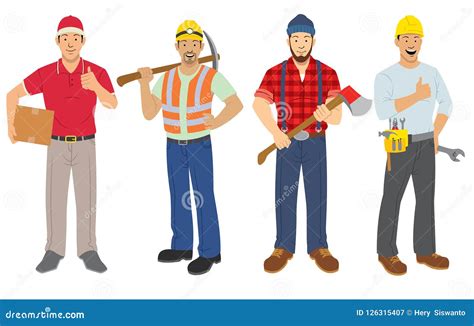 Set of Labor Workers in Flat Style Stock Vector - Illustration of color, worker: 126315407