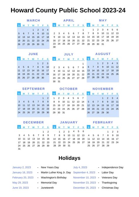 Howard County Public Schools Calendar 2023-24 With Holidays