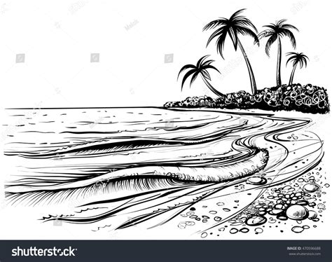 Ocean Sea Beach Waves Sketch Black Stock Vector (Royalty Free) 470596688 | Shutterstock