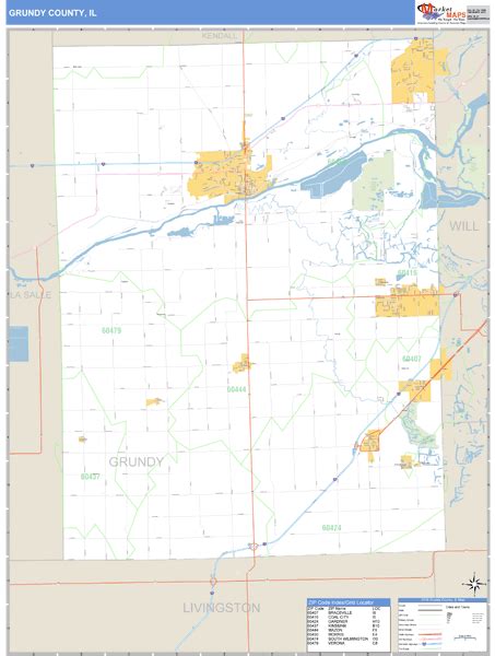 Grundy County, Illinois Zip Code Wall Map | Maps.com.com