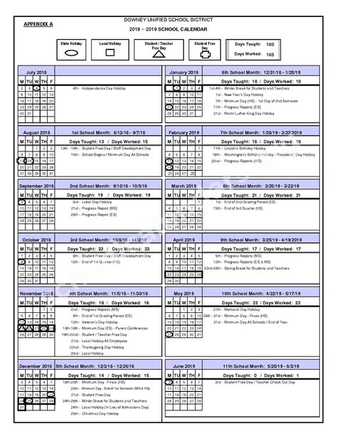 2018 - 2019 DUSD Calendar | Downey Unified School District – Downey, CA