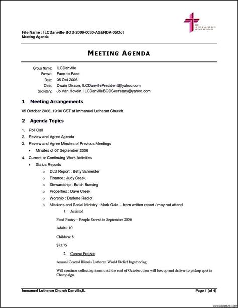 Agenda Template For Church Meeting - Cards Design Templates