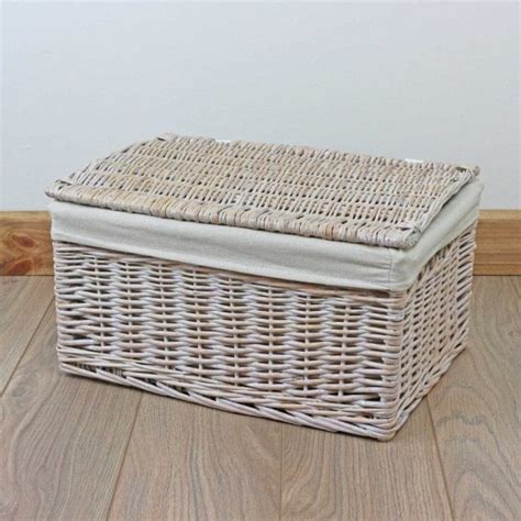 Keswick White Wash Lidded Wicker Storage Basket - The Basket Company