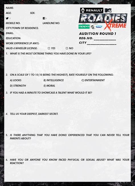 Mtv Roadies 10 Audition Form Download