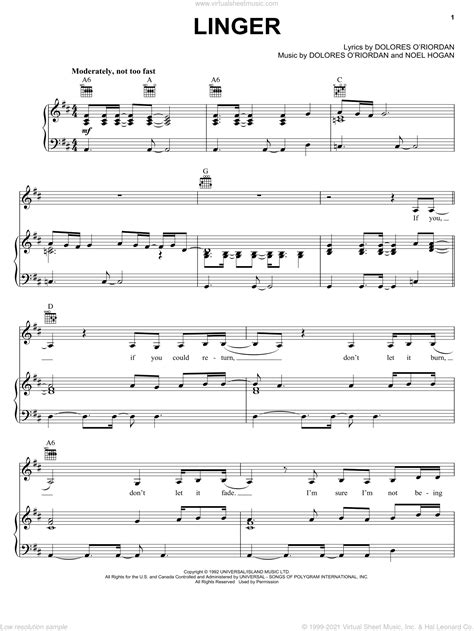 Linger sheet music for voice, piano or guitar (PDF-interactive)