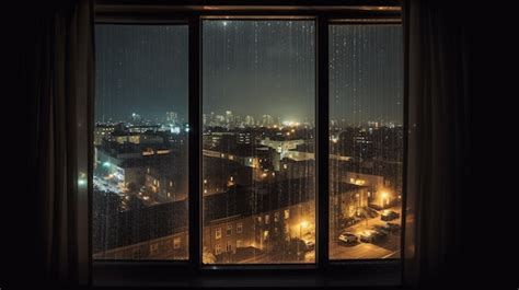 Premium AI Image | A rainy night with a view of the city lights.