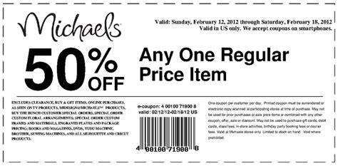 Michaels. 50% off. Good through 2.18 | Michaels coupon, Printable coupons, Michaels crafts store