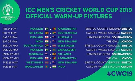 Official Warm Up Fixtures For Icc Men S Cricket World Cup Announced | My XXX Hot Girl