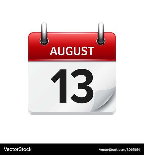 August 13 flat daily calendar icon date Royalty Free Vector