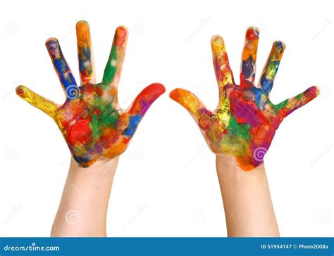 Mains Peintes Par Peinture De Main D'arc-en-ciel D'enfant D'âge Préscolaire Photo stock - Image ...