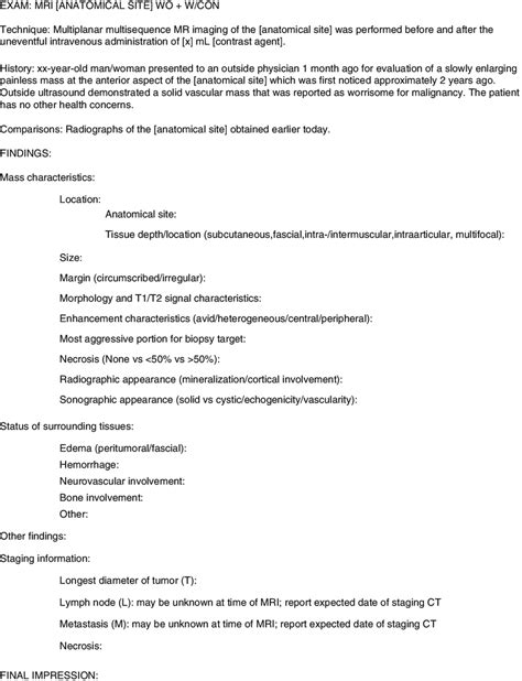 2 Example of a structured MRI report for soft tissue sarcoma | Download Scientific Diagram