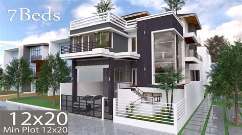 7 Bedrooms Modern Home Design Plan 12mx20m - YouTube