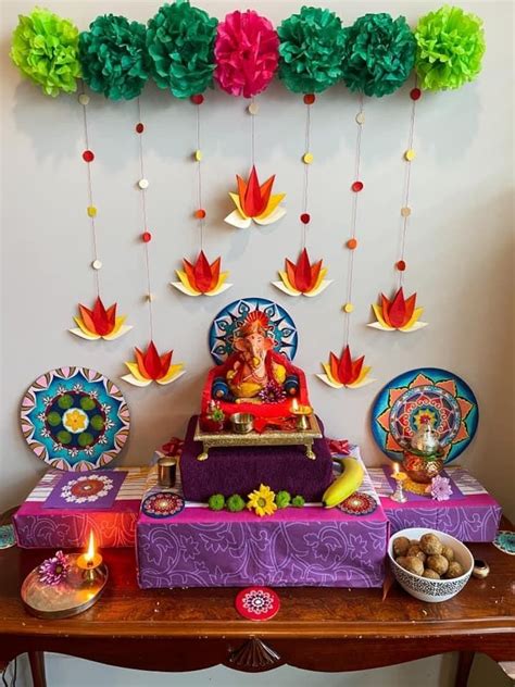 Ganesh Pooja Decor | Ganpati decoration design, Janmashtami decoration, Flower decorations diy