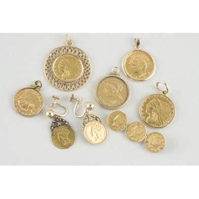 (8) Antique Gold Coins Set as Jewelry , (Lot 414 - Two-Day Historic ...