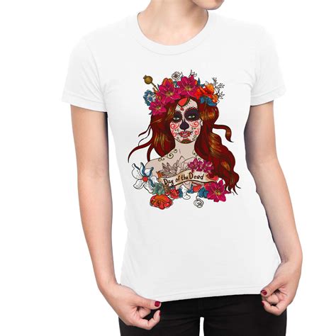 1Tee Womens Day of The Dead Mexican Sugar Skull Woman T-Shirt | eBay