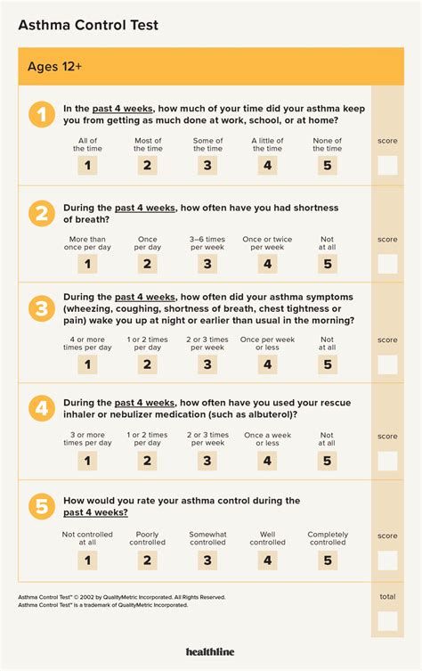 Asthma Control Test Printable Version