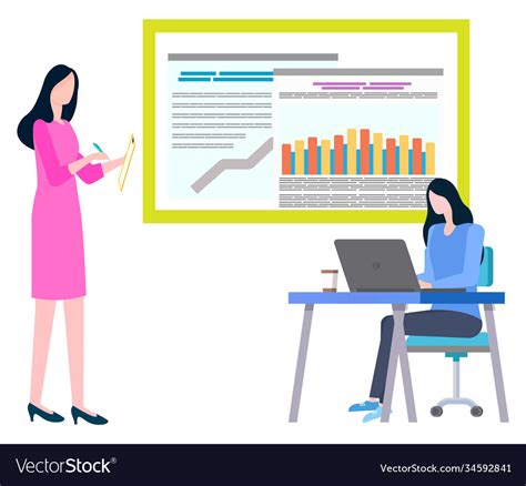 Statistics trades on big screen cartoon people Vector Image