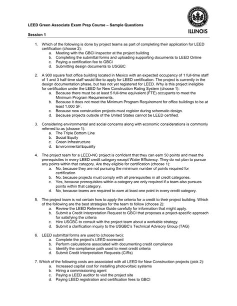 Sample LEED GA Questions from Sessions 1, 2 and 3 - USGBC ...