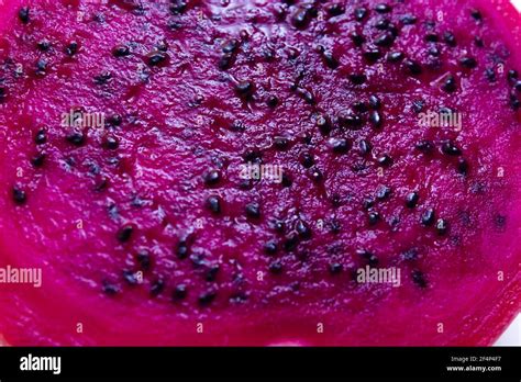 Juicy cut fruits of edible dragon fruit cactus, pitahaya - on white background, texture close up ...