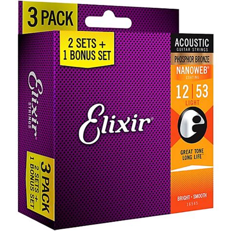 Gore Elixir 16545 Coated Nanoweb Phosphor Bronze Light 12 Gauge Guitar ...