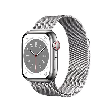 Apple Watch Series 8 GPS + Cellular 41mm Silver Stainless Steel Case with Silver Milanese Loop ...