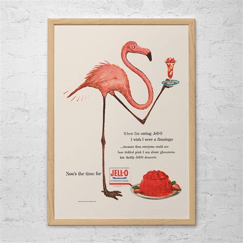 VINTAGE JELLO AD - Pink Flamingo Poster Vintage Kitchen Art Mid Century ...