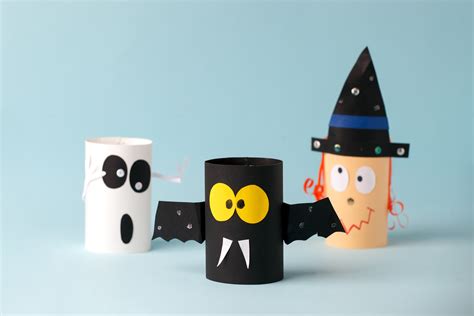 Halloween toy collection ghost, bat, witch on blue for Halloween concept background. Paper ...