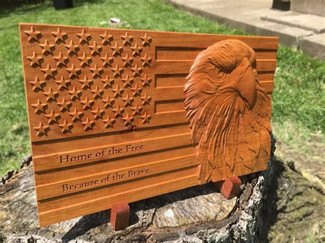 American Flag Wood Sign Patriotic Bald Eagle Carved Wooden Sign! Great Military Gift, Unique ...