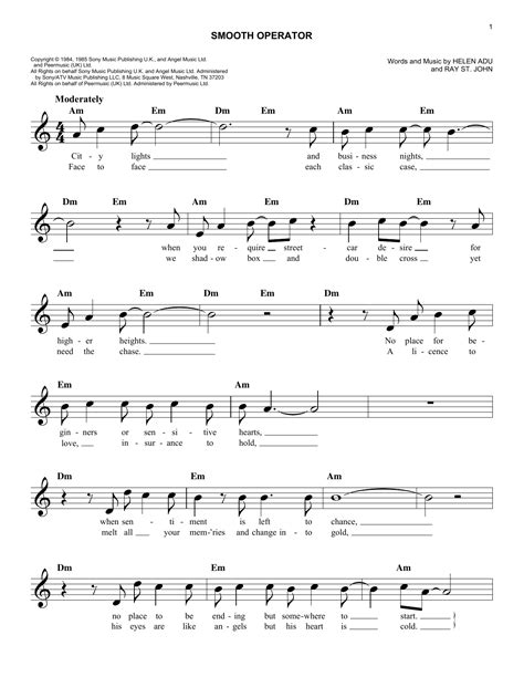 Smooth Operator by Sade Sheet Music for Easy Lead Sheet / Fake Book at ...