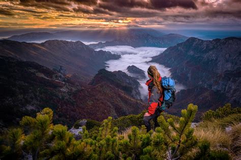 Wallpaper : women, model, ponytail, mountains, mountain pass, sunrise ...