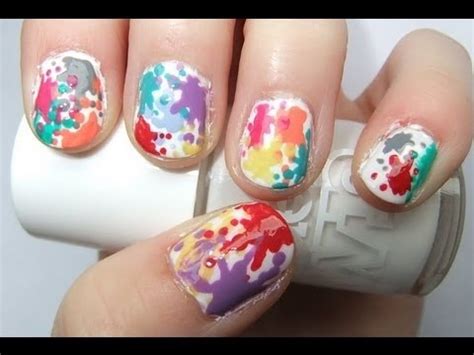 ♥ Easy Paint Splatter Rainbow Nails Tutorial ♥ ...