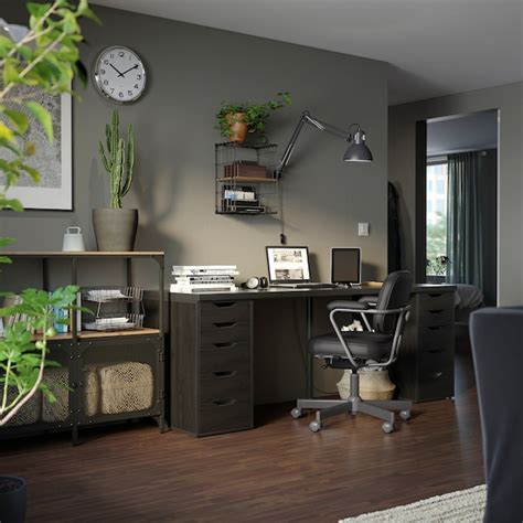 LAGKAPTEN / ALEX desk, black-brown/black, 783/4x235/8" - IKEA