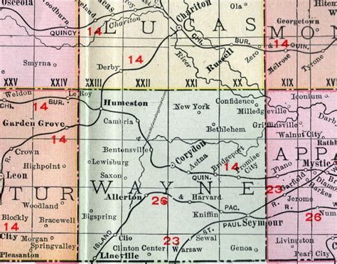 Wayne County, Iowa, 1911, Map, Corydon, Seymour, Allerton, Humeston