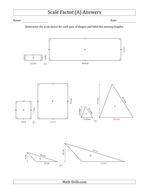 Determine the Scale Factor Between Two Shapes and Determine the Missing Lengths (Whole Number ...