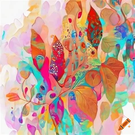 Colorful abstract leaves painting by klimt on a white background on Craiyon