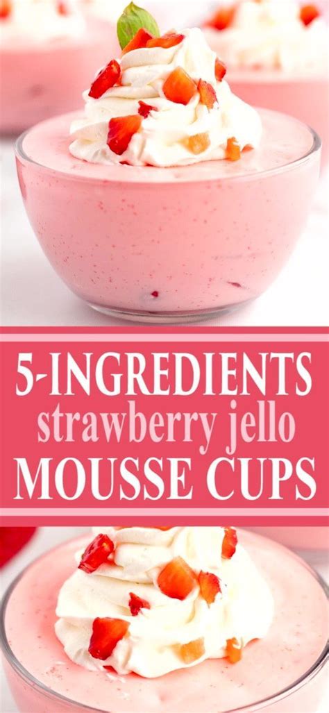 STRAWBERRY JELLO MOUSSE CUPS | Jello dessert recipes, Cool whip desserts, Mousse dessert