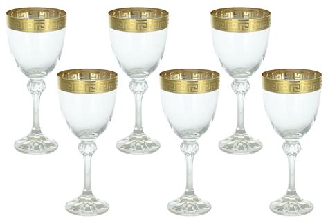 Handmade Italian Crystal Glass Set of 6 Gold Rim Engraved Wine Glass Stemware - Walmart.com