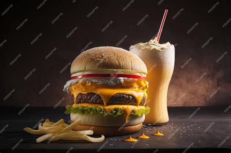 Premium Photo | Classic burger, milkshake, and fries