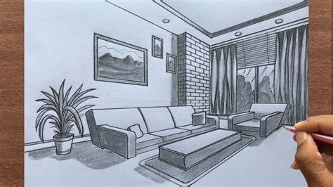 Drawing A Room In Two Point Perspective - สอนวาด Perspective แบบ1จุด ห้องนอน Style Warm-cozy ...