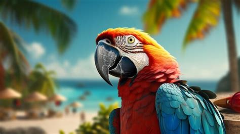 Premium AI Image | a colorful parrot is shown on a tropical beach.