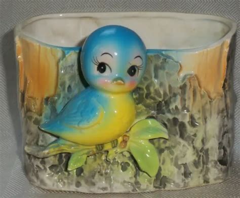 1950'S RELPO BLUEBIRD Ceramic Planter Anthropomorphic Blue Bird Branch ...