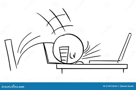 Businessman Or Worker Banging Head Against The Office Desk , Vector Cartoon Stick Figure ...