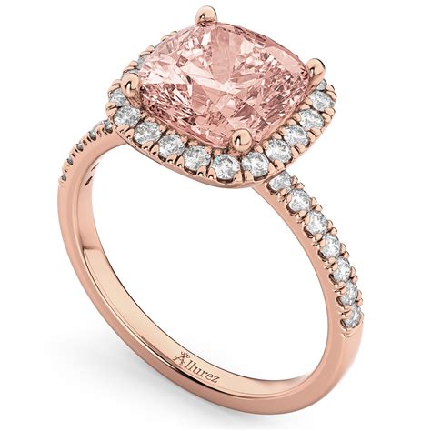 Cushion Cut Halo Morganite & Diamond Engagement Ring 14k Rose Gold 3.11ct - AD4385