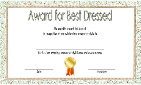 Best Dressed Award Certificate Template FREE (Costume Contest) | Awards ...