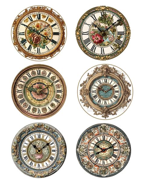 30 Vintage Clock Faces, 3,35 Inch Circles, Digital Collage Clock Face, Instant Download ...