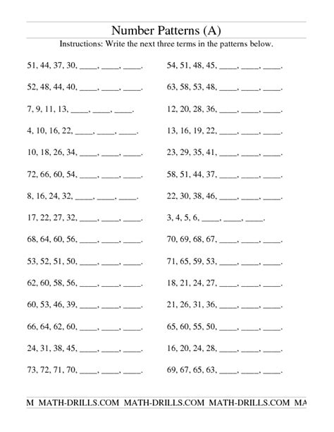 Number Patterns Worksheets Grade 6