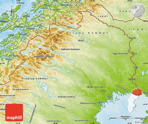 Physical Map of Norrbottens Län