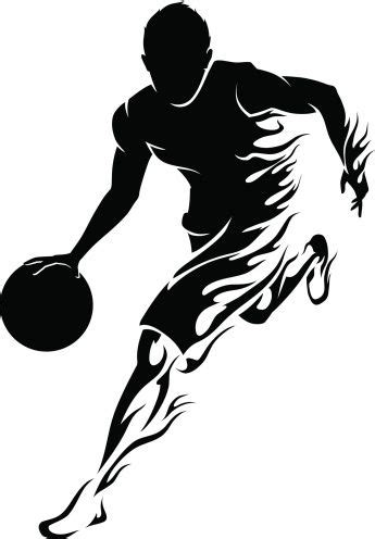 Flaming trail of basketball athlete silhouette. | Basketball drawings ...