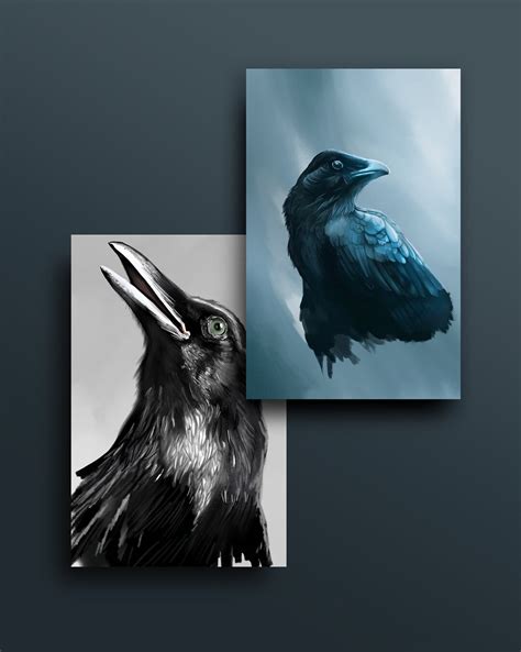 Raven Crow Elegant Art Print A5 Illustration Wall Decoration Wall Art ...